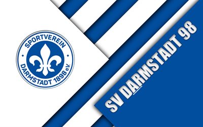 SV Darmstadt 98, logo, 4k, German football club, material design, blue white abstraction, Darmstadt, Germany, Bundesliga 2, football