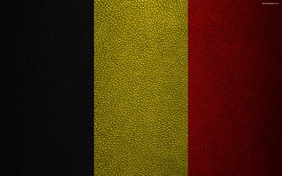 العلم من بلجيكا, 4k, جلدية الملمس, العلم البلجيكي, أوروبا, أعلام أوروبا, بلجيكا