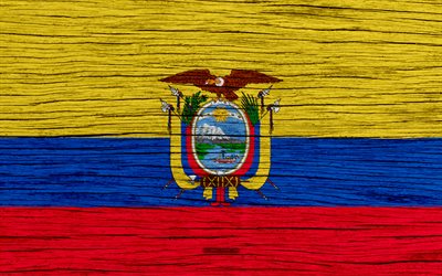 Flag of Ecuador, 4k, South America, wooden texture, Ecuador flag, national symbols, art, Ecuador