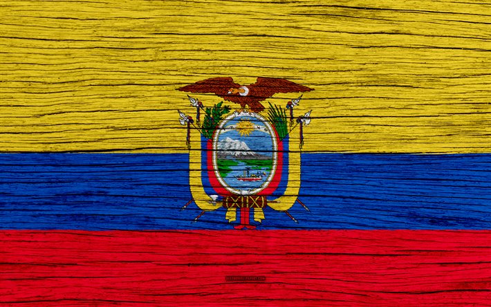 Flaggan i Ecuador, 4k, Sydamerika, tr&#228;-struktur, Ecuador flagga, nationella symboler, konst, Ecuador