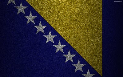 Bosnia ja Hertsegovinan lippu, 4K, nahka rakenne, Euroopassa, flags of Europe, Bosnia ja Hertsegovina