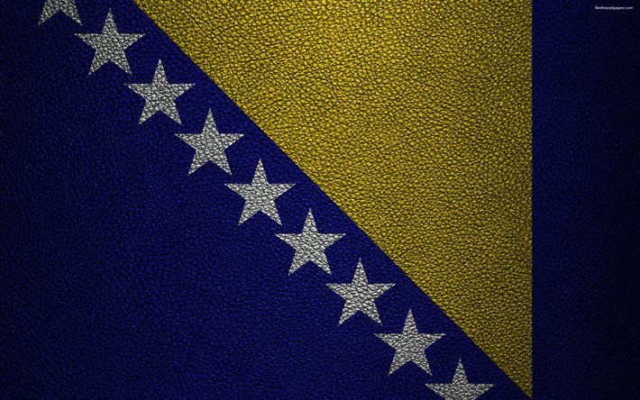 Flag of Bosnia and Herzegovina, 4K, leather texture, Europe, flags of Europe, Bosnia and Herzegovina