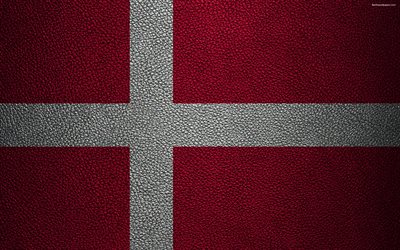 Bandeira da Dinamarca, 4k, textura de couro, Bandeira dinamarquesa, Europa, bandeiras da Europa, Dinamarca