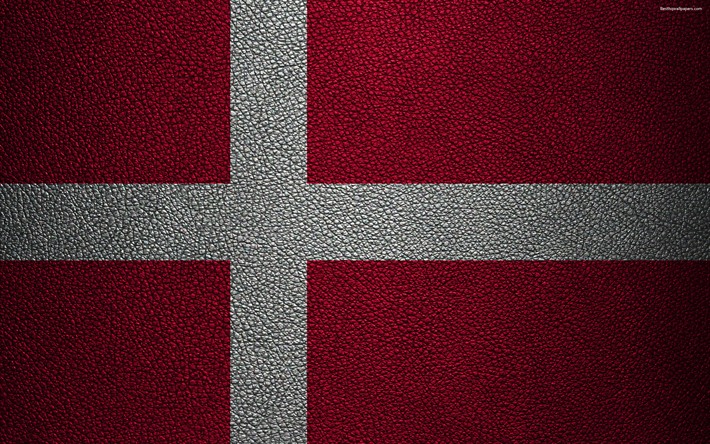 フラグのデンマーク, 4k, 革の質感, デンマークフラグ, 欧州, 旗欧州, デンマーク