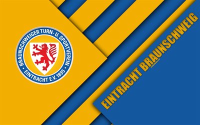 Eintracht Braunschweig FC, logo, 4k, German football club, material design, yellow blue abstraction, Braunschweig, Germany, Bundesliga 2, football, BTSV