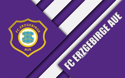 fc erzgebirge aue, logo, 4k deutsche-fu&#223;ball-club, material, design, lila abstraktion, aue, germany, bundesliga 2, fussball