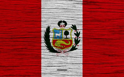 Flag of Peru, 4k, South America, wooden texture, Peruvian flag, national symbols, Peru flag, art, Peru