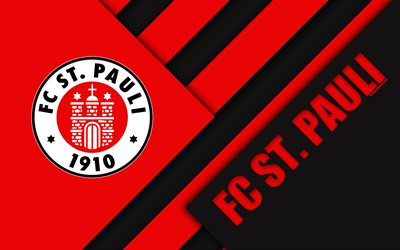 FC St Pauli, logo, 4k, Saksalainen jalkapalloseura, materiaali suunnittelu, punainen musta abstraktio, Hampuri, Saksa, Bundesliga 2, jalkapallo