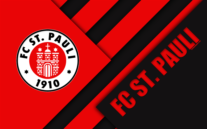 FC St Pauli, logotipo, 4k, club de f&#250;tbol alem&#225;n, el dise&#241;o de materiales, rojo negro abstracci&#243;n, de Hamburgo, Alemania, la Bundesliga 2, el f&#250;tbol