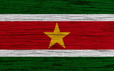 Flag of Suriname, 4k, South America, wooden texture, Surinamese flag, national symbols, Suriname flag, art, Suriname