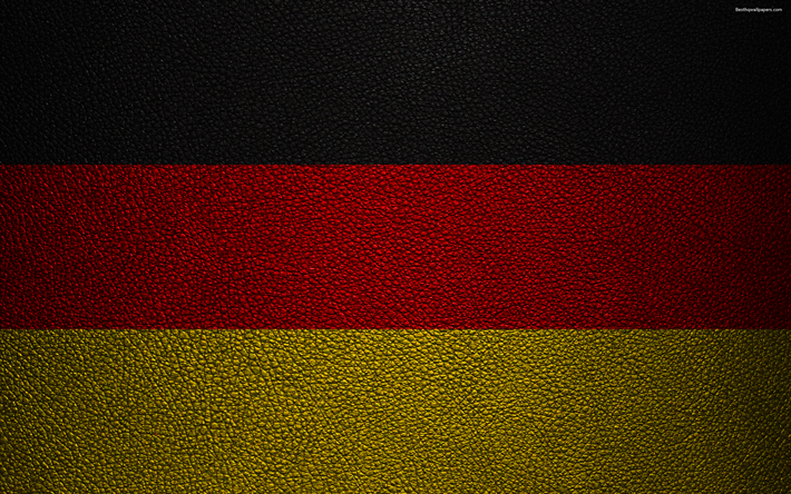 ドイツのフラグ, 4k, 革の質感, ドイツフラグ, 欧州, 旗欧州, ドイツ
