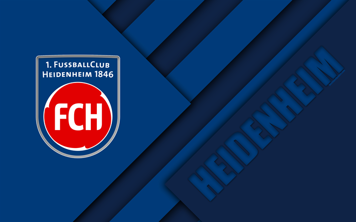 Heidenheim 1846 FC, logo, 4k, German football club, material design, blue white abstraction, Heidenheim an der Brenz, Germany, Bundesliga 2, football