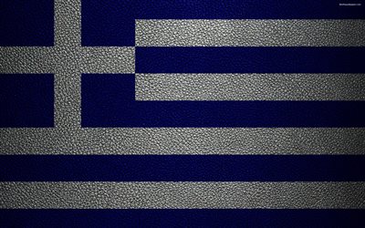 Bandera de Grecia, 4k, textura de cuero, de bandera griega, Europa, banderas de Europa, Grecia