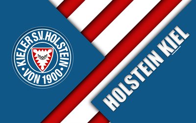 Holstein Kiel FC, logo, 4k, German football club, material design, blue-red white abstraction, Kiel, Germany, Bundesliga 2, football