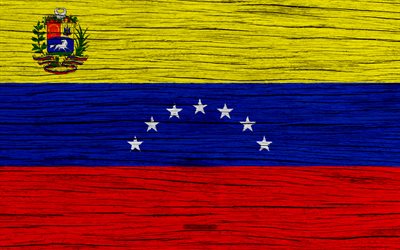 Venezuela bayrağı, 4k, G&#252;ney Amerika, ahşap doku, Venez&#252;ella bayrağı, ulusal semboller, Venezuela bayrak, sanat, Venezuela