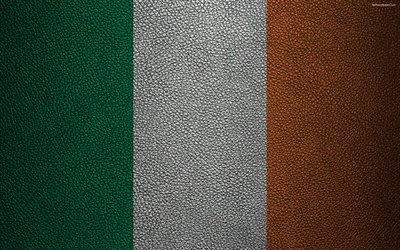 アイルランドの国旗, 4k, 革の質感, アイルランドのフラグ, 欧州, 旗欧州, アイルランド