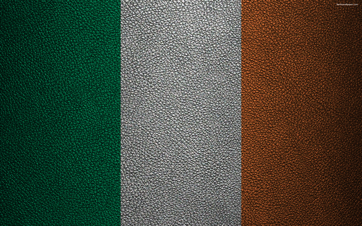 Bandeira da Irlanda, 4k, textura de couro, Bandeira irlandesa, Europa, bandeiras da Europa, Irlanda