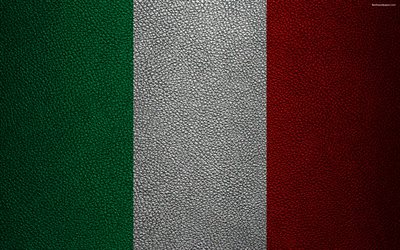 旗のイタリア, 4k, 革の質感, イタリア国旗, 欧州, 旗欧州, イタリア