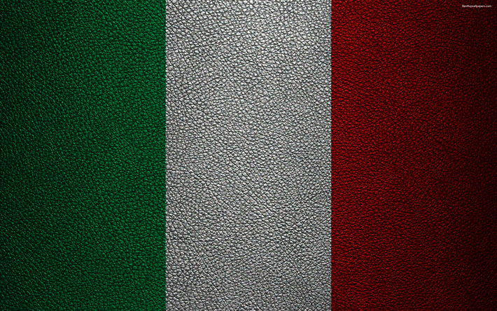 旗のイタリア, 4k, 革の質感, イタリア国旗, 欧州, 旗欧州, イタリア