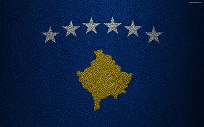 フラグのコソボ, 4k, 革の質感, 欧州, 旗欧州, コソボ