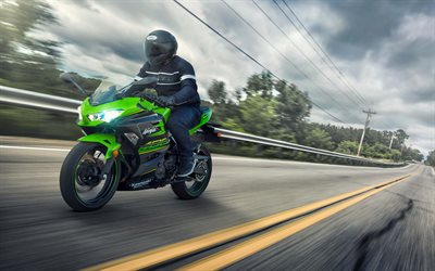 Kawasaki Ninja 400, 2018, 4k, yeşil spor motosiklet, Japon motosikletler, Kawasaki