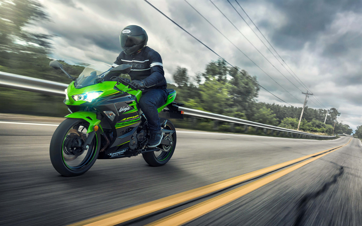 Kawasaki Ninja 400, 2018, 4k, green sports motorcycle, Japanese motorcycles, Kawasaki