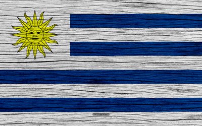 Flag of Uruguay, 4k, South America, wooden texture, Uruguayan flag, national symbols, Uruguay flag, art, Uruguay