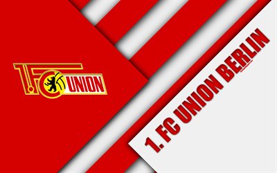 FC Union Berlin, logo, 4k, Alman Futbol Kul&#252;b&#252;, malzeme tasarım, 2 kırmızı beyaz soyutlama, Berlin, Almanya, Bundesliga, futbol