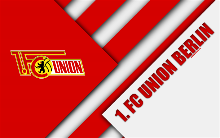 FC Union Berlin, logo, 4k, German football club, material design, red white abstraction, Berlin, Germany, Bundesliga 2, football