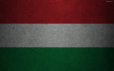 Bandeira da Hungria, 4k, textura de couro, H&#250;ngaro bandeira, Europa, bandeiras da Europa, Hungria