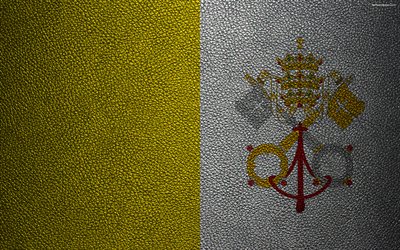 Bandeira do Vaticano, 4k, textura de couro, Bandeira do vaticano, Europa, bandeiras da Europa, Cidade Do Vaticano
