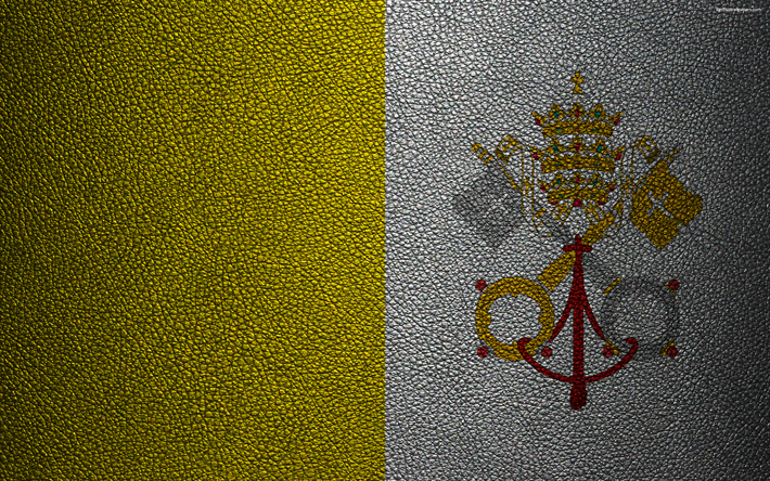 Bandeira do Vaticano, 4k, textura de couro, Bandeira do vaticano, Europa, bandeiras da Europa, Cidade Do Vaticano