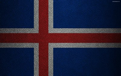 العلم أيسلندا, 4k, جلدية الملمس, الآيسلندية العلم, أوروبا, أعلام أوروبا, أيسلندا