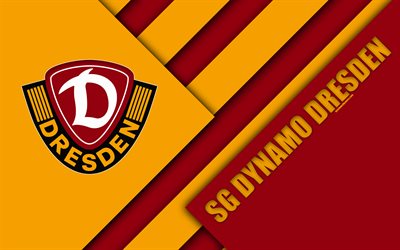 SG دينامو دريسدن, شعار, 4k, الألماني لكرة القدم, تصميم المواد, الأصفر الأحمر التجريد, دريسدن, ألمانيا, الدوري الالماني 2, كرة القدم