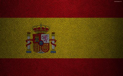 علم إسبانيا, 4k, جلدية الملمس, العلم الاسباني, أوروبا, أعلام أوروبا, إسبانيا