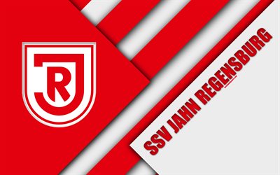 SSV Jahn Regensburg FC, logo, 4k, German football club, material design, white red abstraction, Dresden, Germany, Bundesliga 2, football
