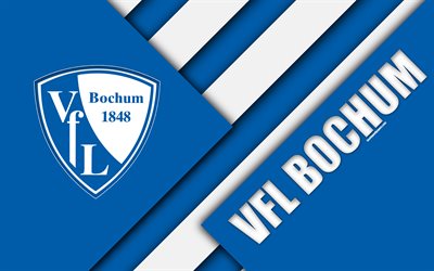 vfl bochum 1848 fc, logo, 4k deutsche-fu&#223;ball-club, material, design, wei&#223;, blau, abstraktion, bochum, germany, bundesliga 2, fussball