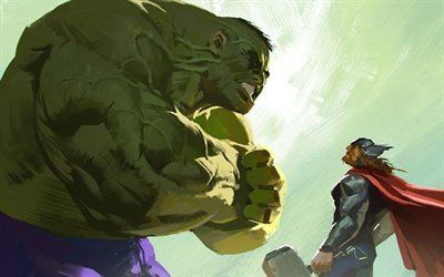 4k, Hulk, Thor, super-her&#243;is, arte, 2018 filme, Vingadores Infinito Guerra