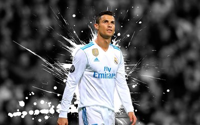 4k, Hristiyan Ronaldo, grunge, futbol yıldızları, sanat, CR7, Real Madrid, futbol, Ronaldo, fan sanat, Ligi, futbolcular