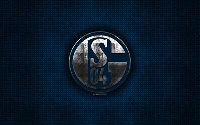 FC Schalke 04, German football club, blue metal texture, metal logo, emblem, Gelsenkirchen, Germany, Bundesliga, creative art, football