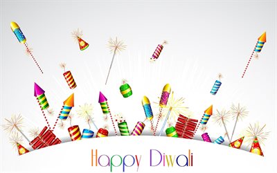 Feliz d&#237;a de la independencia, 4k, fuegos artificiales, fiesta de las luces, Dipavali, Deepavali, de la India de vacaciones, Hind&#250; de Diwali
