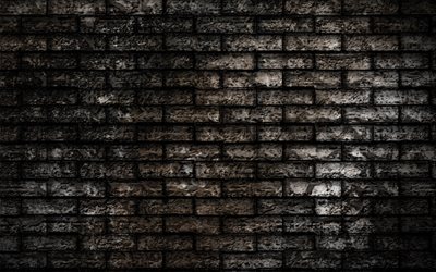 gris texture de brique, grunge, mur de briques, 4k, motif de brique, gris mur de brique, fond fonc&#233;