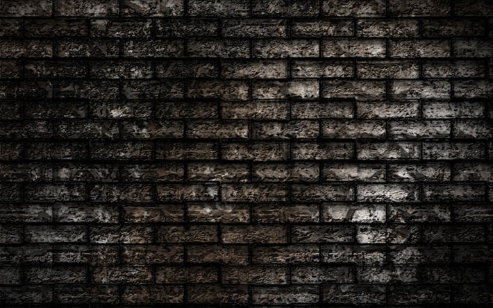 gris texture de brique, grunge, mur de briques, 4k, motif de brique, gris mur de brique, fond fonc&#233;