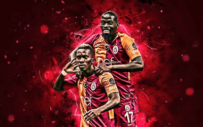 Henry Onyekuru, Badou Ndiaye, Galatasaray FC, footballers, soccer, Turkish Super Lig, Onyekuru, Ndiaye, footaball, neon lights, Turkey