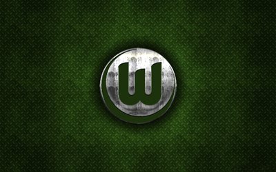 VfL Wolfsburg, Saksalainen jalkapalloseura, vihre&#228; metalli tekstuuri, metalli-logo, tunnus, Volfsburg, Saksa, Bundesliiga, creative art, jalkapallo