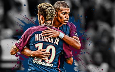 Neymar, Kylian Mbappe, PSG, calciatori famosi, il Paris Saint-Germain, Ligue 1, Francia, calcio, arte creativa