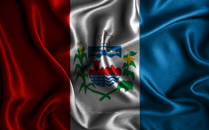 Alagoas drapeau, 4k, soie ondul&#233;e drapeaux, &#233;tats br&#233;siliens, Jour d&#39;Alagoas, tissu drapeaux, Drapeau d&#39;Alagoas, art 3D, Alagoas, Am&#233;rique du Sud, &#201;tats du Br&#233;sil, Alagoas 3D drapeau, Br&#233;sil