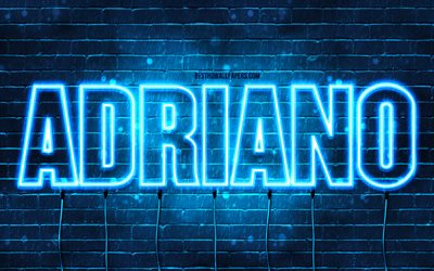 Adriano, 4k, isimleri, Adriano adı, mavi neon ışıkları, Adriano Doğum g&#252;n&#252;, Doğum g&#252;n&#252;n kutlu olsun Adriano, pop&#252;ler İtalyan erkek isimleri, Adriano adıyla resimli duvar kağıtları