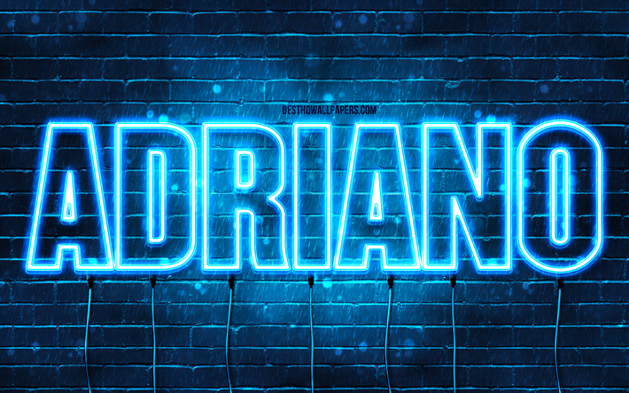 Adriano, 4k, wallpapers with names, Adriano name, blue neon lights, Adriano Birthday, Happy Birthday Adriano, popular italian male names, picture with Adriano name