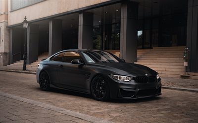 2022, BMW M4, 4k, exterior, matt black coupe, black bmw f82, matt black M4, tuning F82, tuning M4, German cars, BMW